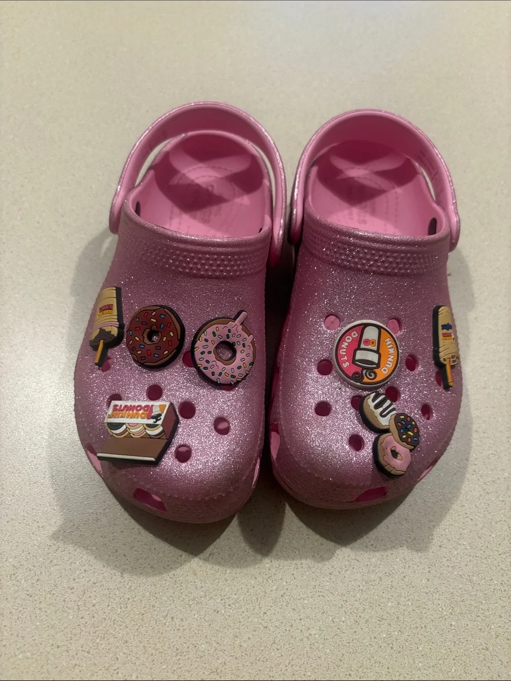 CROCS Pink Glitter Kids Clogs with Snack Charms